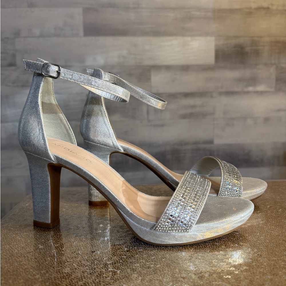 Silver Embellished Ankle-Strap Heels - Women
